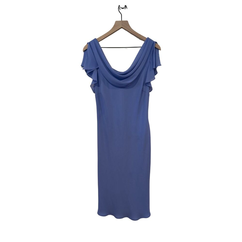Y2K Blue Sheath Midi Dress with Ruffles Size 14 Kentucky Derby Dress